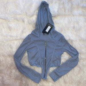 PrettyLittleThing Cropped Blue Top With Hoodie